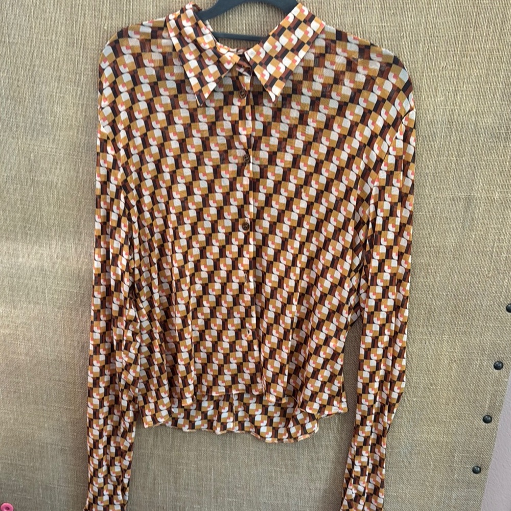 Zara Brown and Cream Button Down Shirt